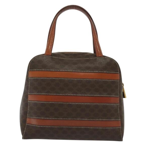 CELINE Macadam Canvas Hand Bag Pvc Leather Brown Gold - Picture 3 of 13